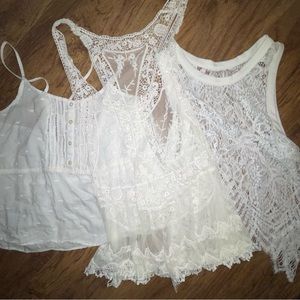 Bundle of 3 White Boho Flowy Lacey Tops!